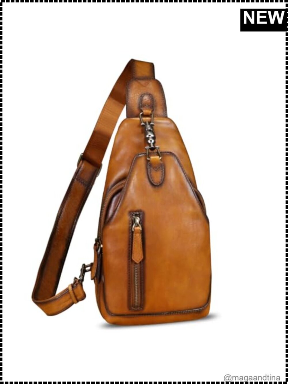 Genuine Leather Sling Bag Crossbody Shoulder Chest Bag for Men